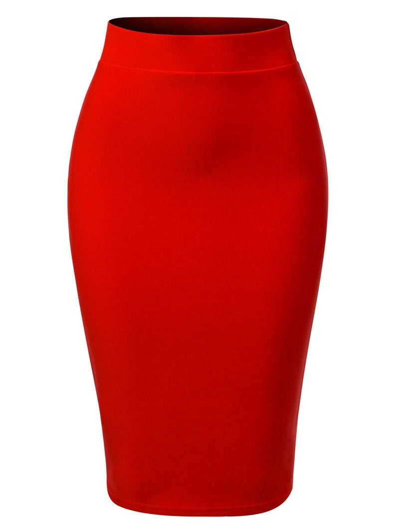 MixMatchy Women's Casual Classic Bodycon Pencil Skirt Red L - Image 1